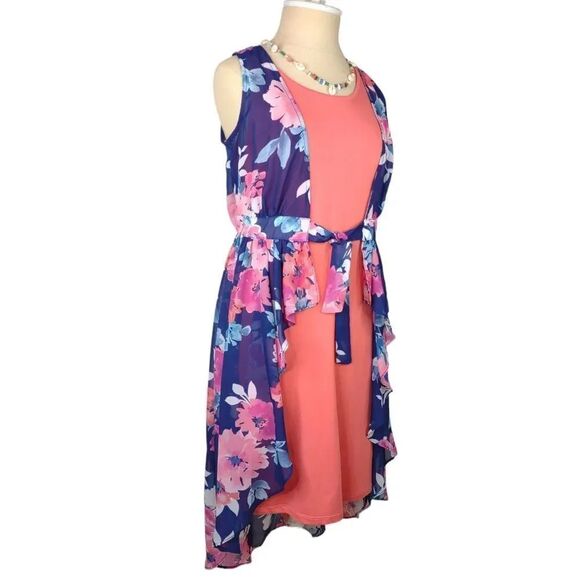 Paper Doll Floral Two Layer Blue and Pink Dress size 12 - Picture 1 of 16